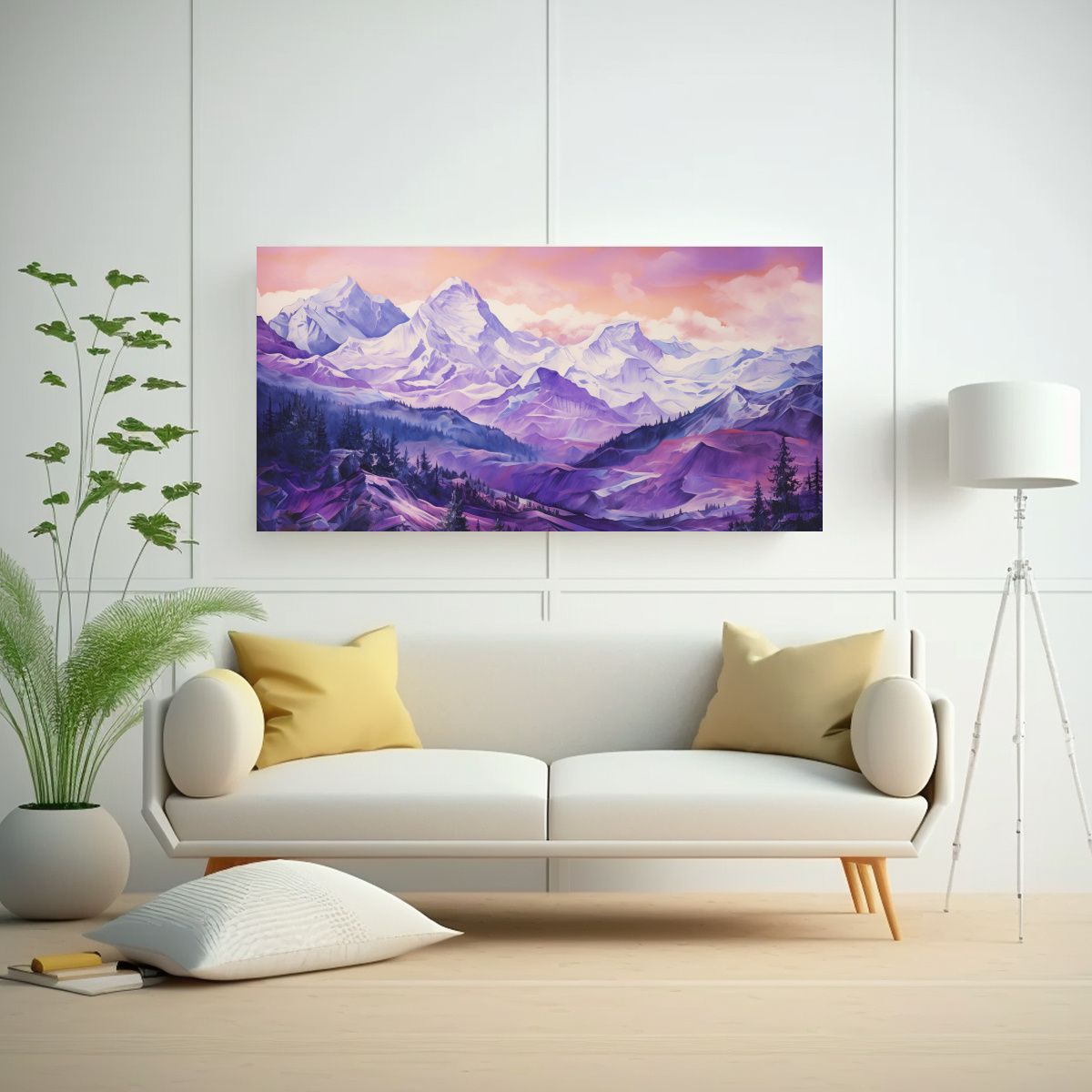 GENERICO - Paisajes Montañosos Púrpuras En Lienzo Estilo 60x30 Cm.
