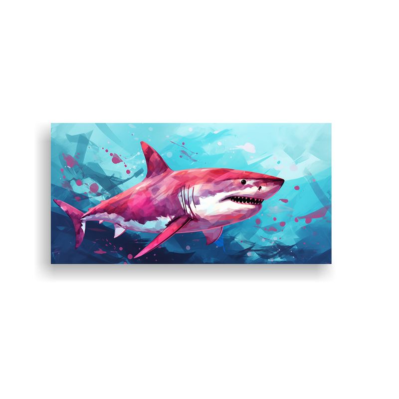 GENERICO - Cuadro Tela Intenso Tiburón Maroon Y Celeste Neo 60x30 Cm