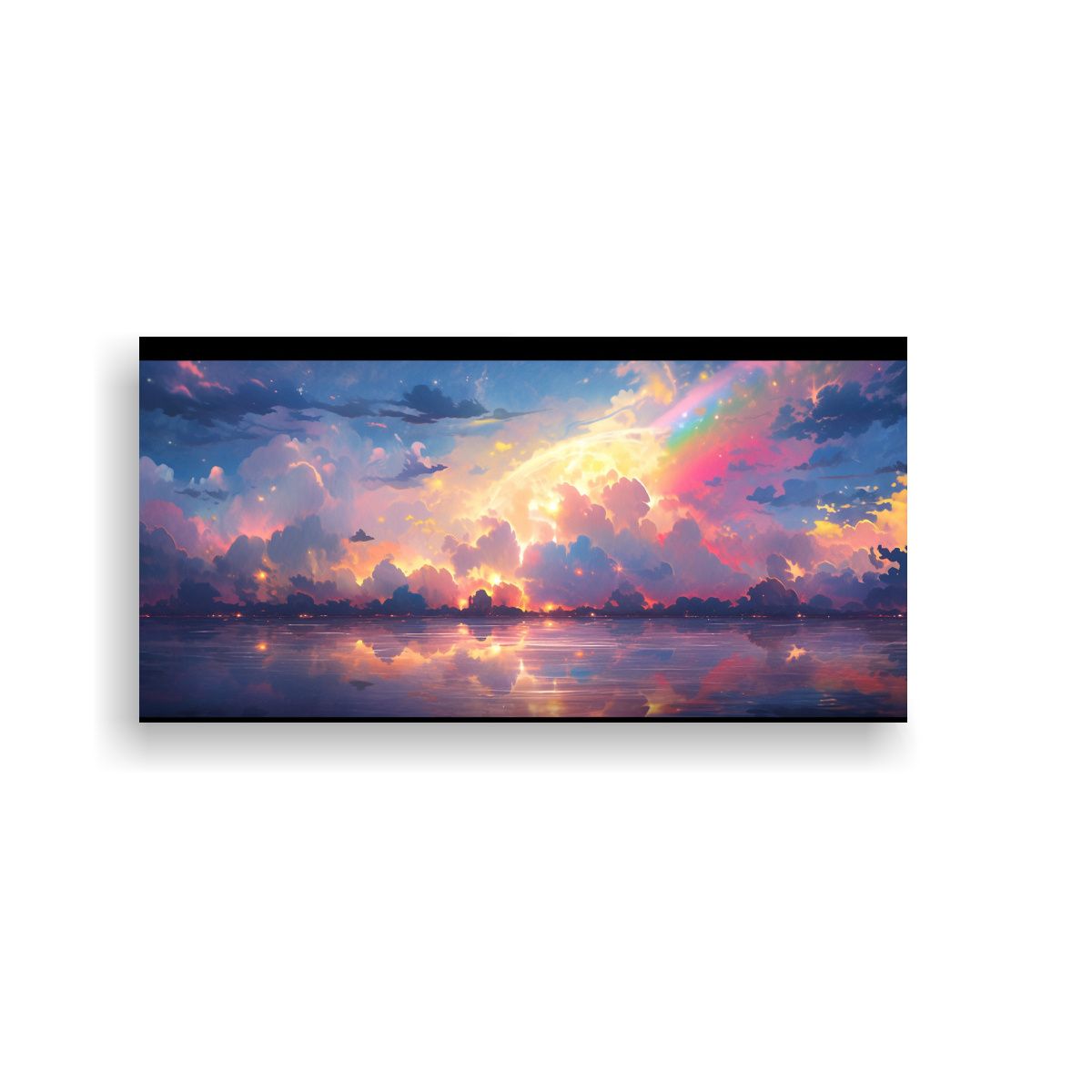 GENERICO - Pintura Abstracta De Cielo Y Mar Con Arcoíris Y 60x30 Cm