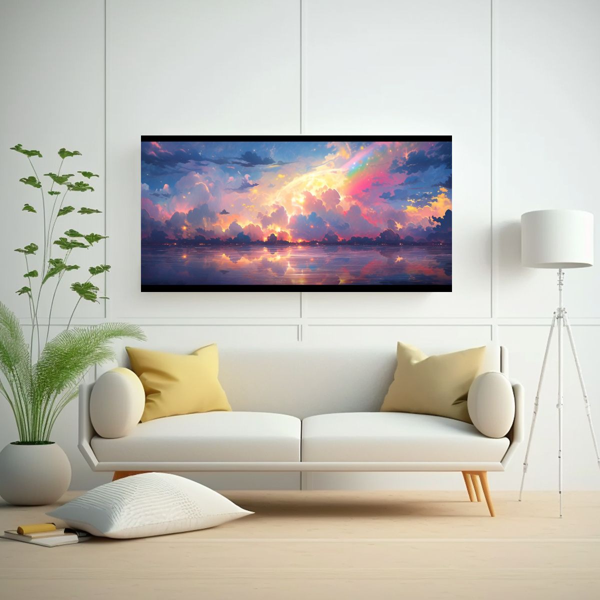 GENERICO - Pintura Abstracta De Cielo Y Mar Con Arcoíris Y 60x30 Cm