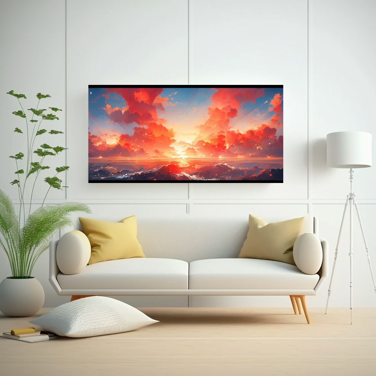 GENERICO - Pintura Abstracta De Cielo Y Mar En Colores Rojos 80x40 Cm