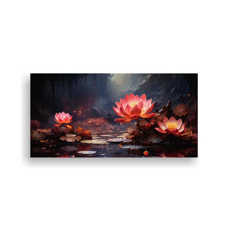 GENERICO - Pintura De Loto Negro Mágico En Lienzo Estilo 100x50 Cm
