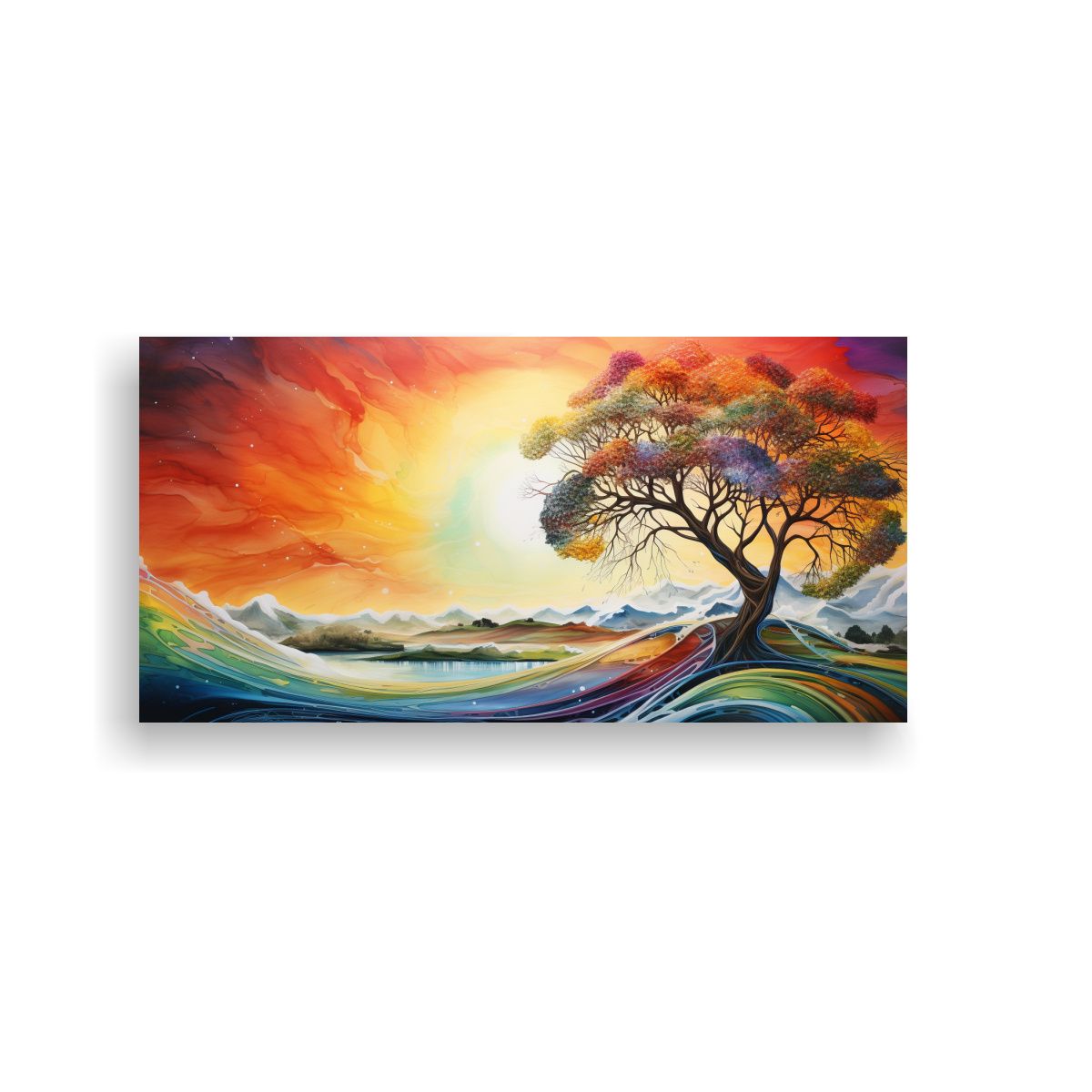 GENERICO - Paisaje Abstracto Arcoíris Acuarelas Naturaleza 100x50 Cm