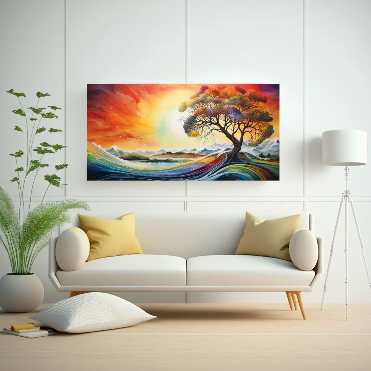 GENERICO - Paisaje Abstracto Arcoíris Acuarelas Naturaleza 100x50 Cm