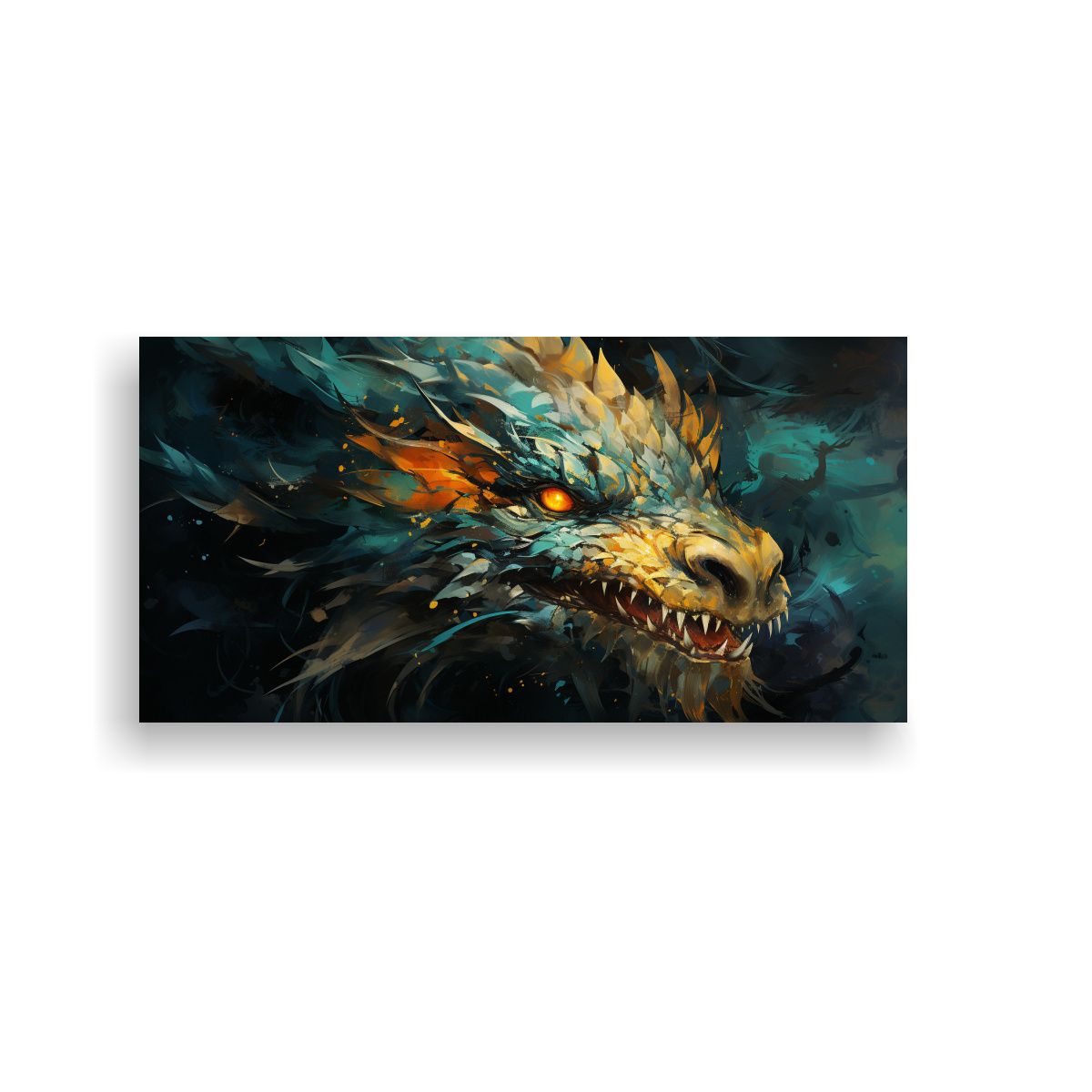 GENERICO - Adorno Moderno Dragón En Verde Y Oro Atmosfera 100x50 Cm