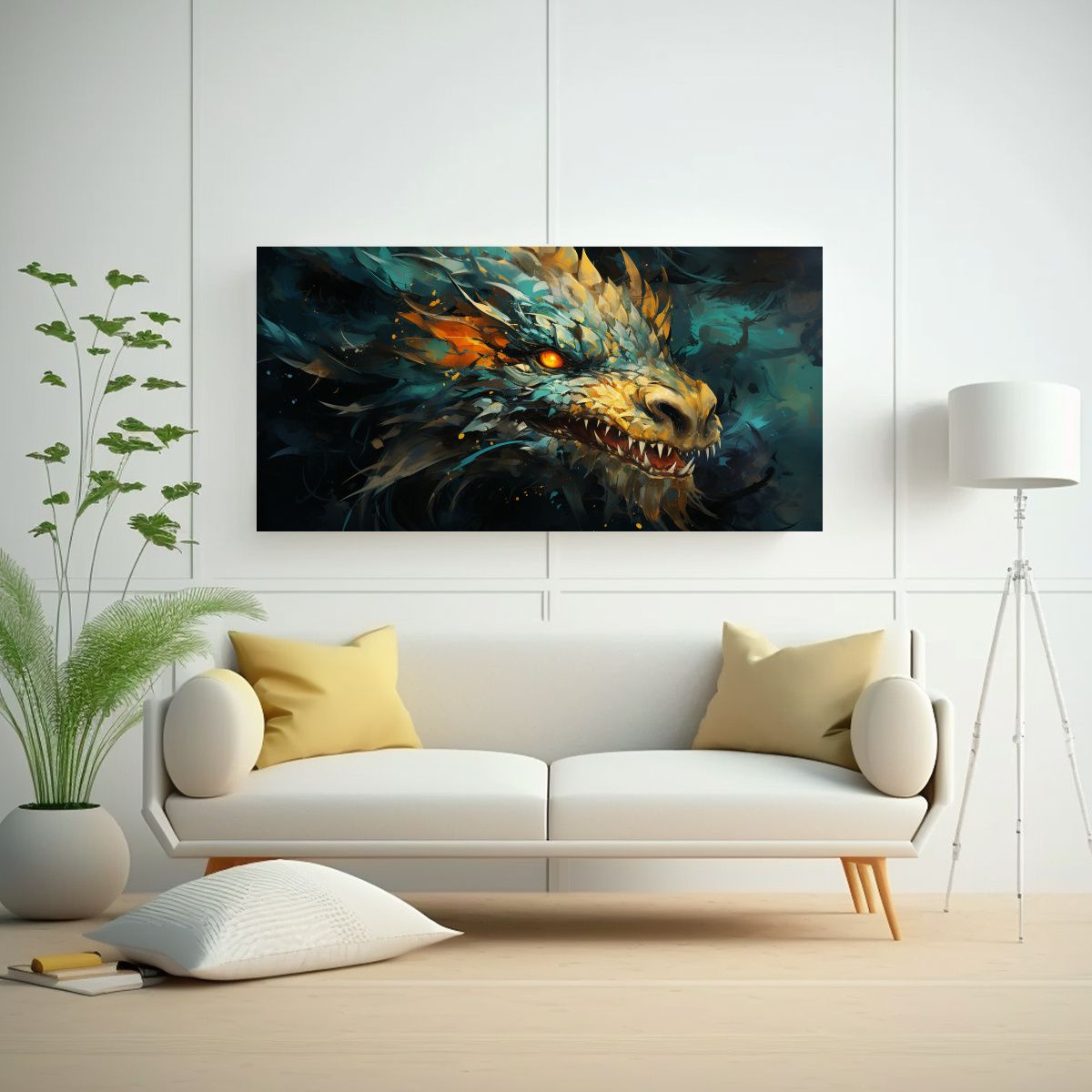 GENERICO - Adorno Moderno Dragón En Verde Y Oro Atmosfera 100x50 Cm