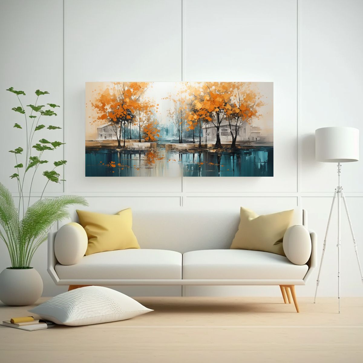 GENERICO - Pintura Abstracta De árboles En Plata Y Oro Con 60x30 Cm