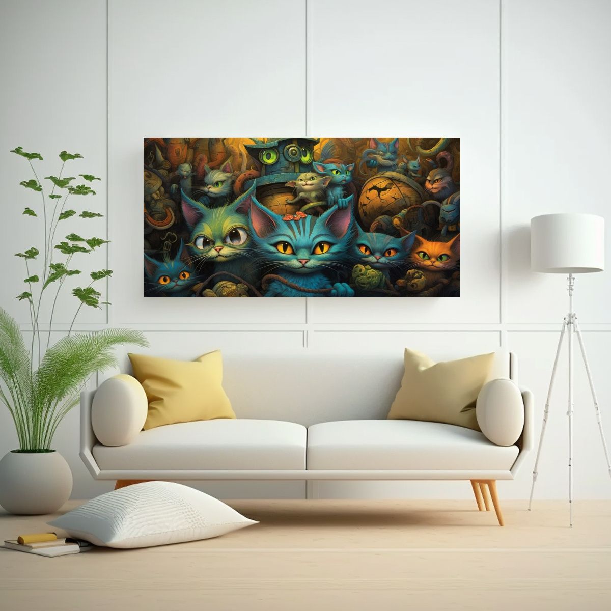 GENERICO - Pintura Al Estilo óleo De Gatos Con Ojos 80x40 Cm