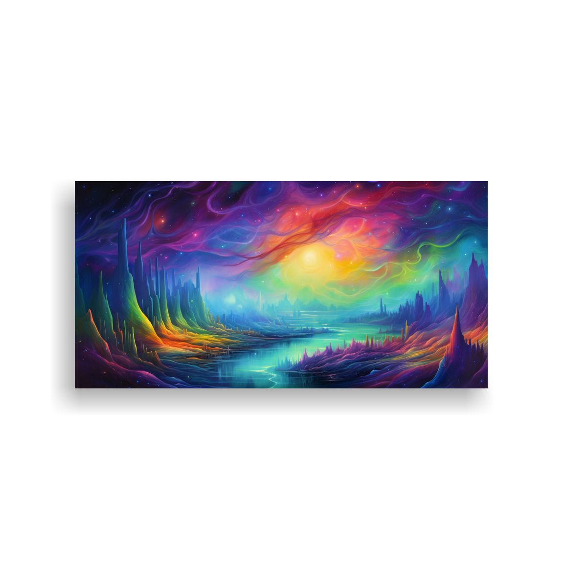 GENERICO - Cuadro Forma Aurora Boreal Con Colores Arcoíris 60x30 Cm