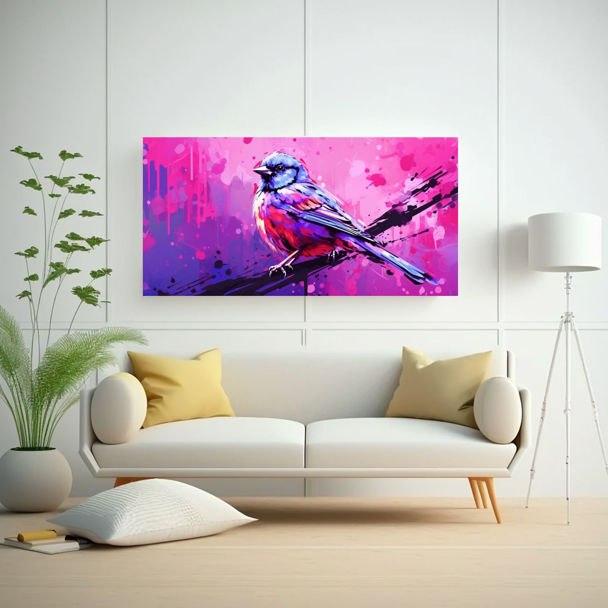 GENERICO - Cuadro En Lienzo Estilo Neo Pop Pinzón Púrpura 80x40 Cm