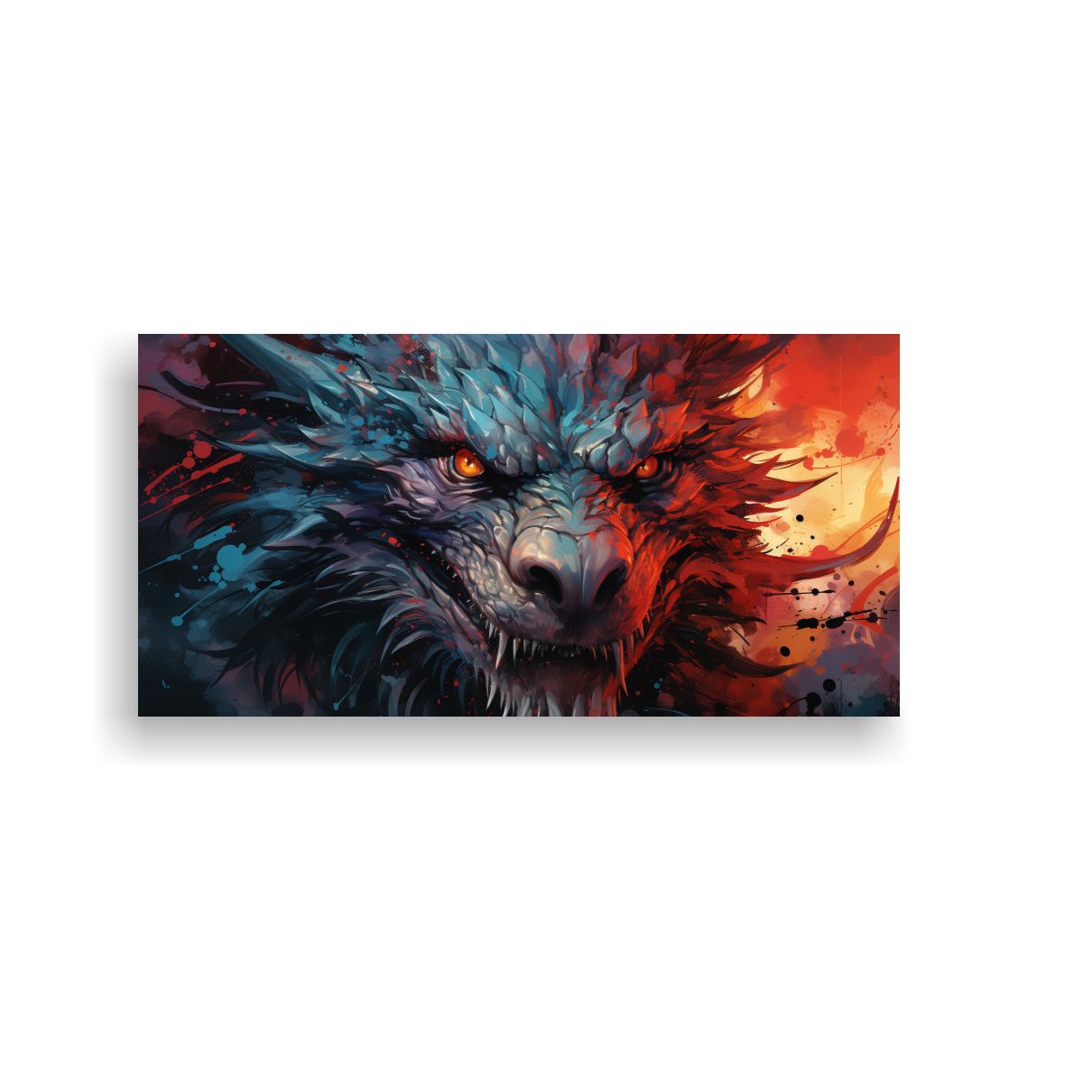 GENERICO - Cuadro De Tela Finas Líneas Dragón RojoAzul - 60x30 Cm