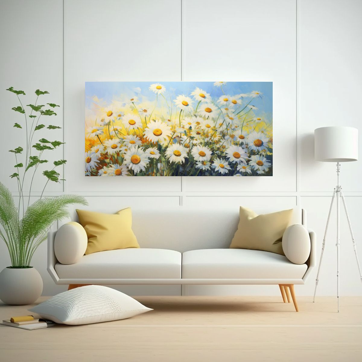 GENERICO - Pintura Abstracta De Flores Margaritas En Estilo 60x30 Cm