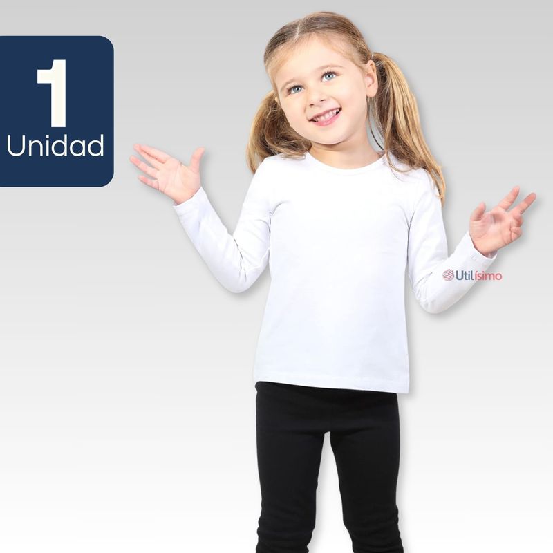 UTILISIMO - Camiseta Polera Polar Manga Larga Niña Primera Capa Blanco