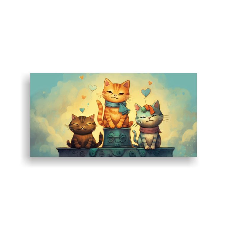 GENERICO - Cuadro De Gatos En Tonos Cálidos Vibrantes 80x40 Cm