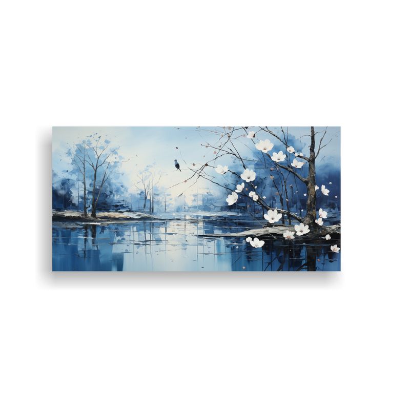 GENERICO - Cuadro Abstracto De árboles En Plata Y Blanco 60x30 Cm