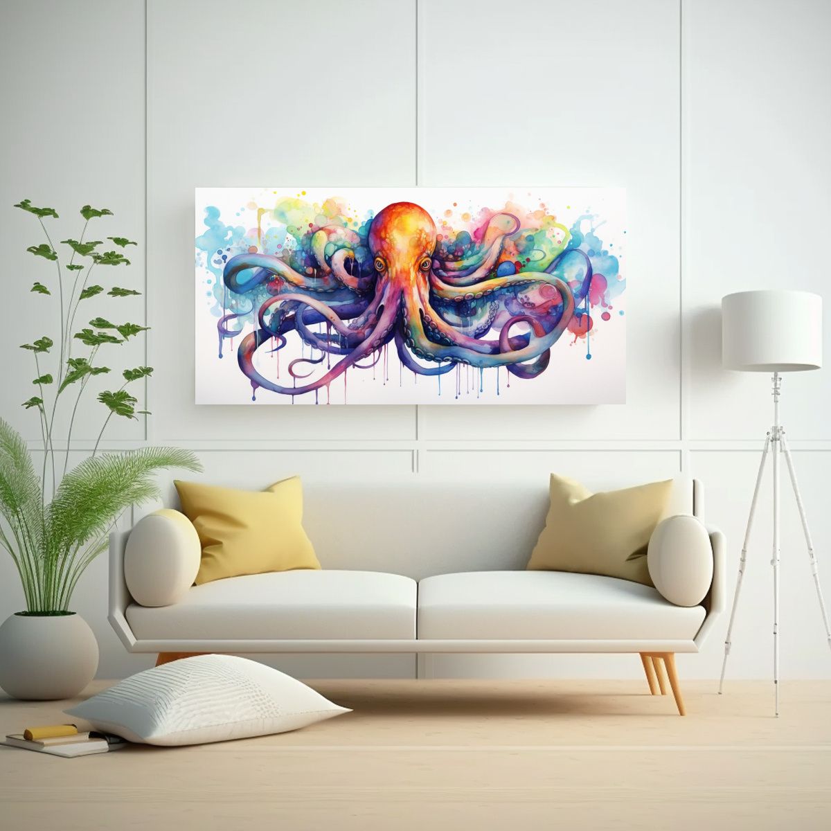 GENERICO - Cuadro Inspirador Calamares Acuarela Colorida 80x40 Cm