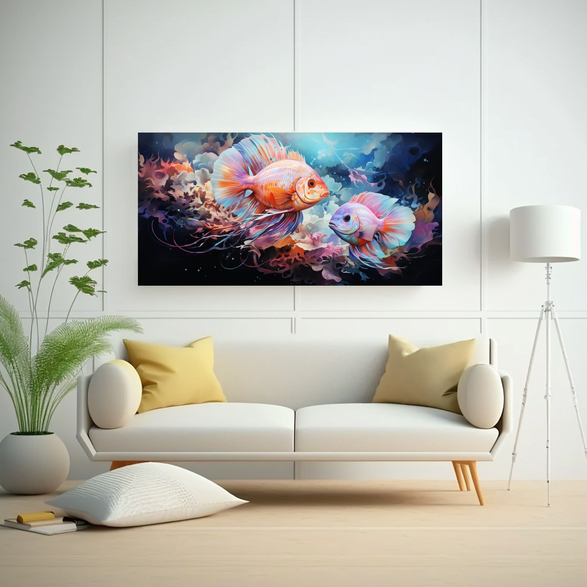 GENERICO - Cuadro Acuarela Discus Fish Decoración Estilo 60x30 Cm