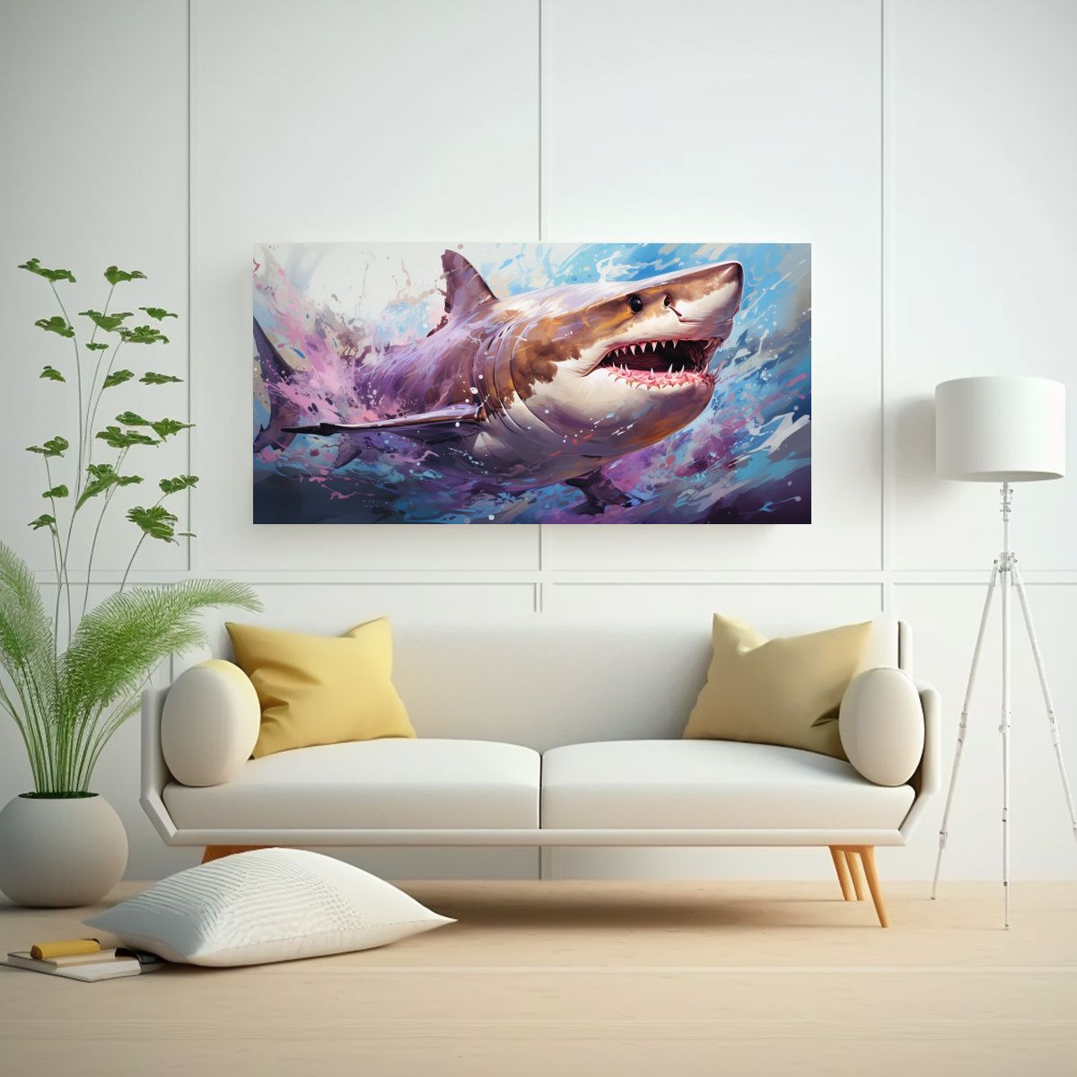 GENERICO - Cuadro Decorativo Rectangular Con Tiburón En 100x50 Cm