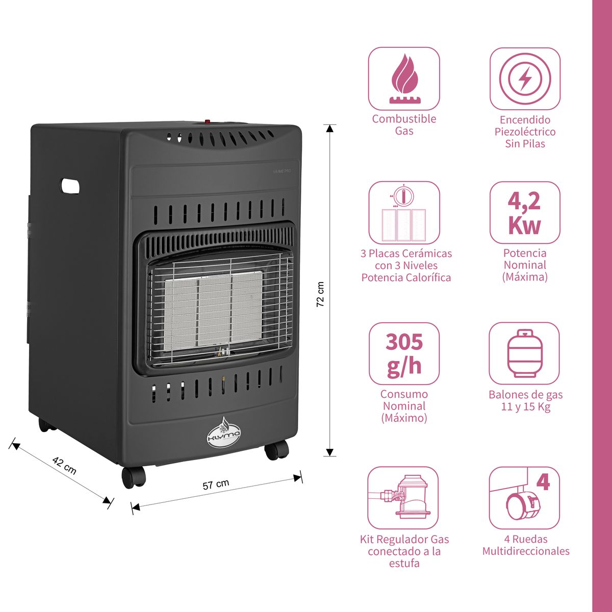 KLYMA - Estufa a Gas 15 Kg 4,2 Kw VARME PRO Black