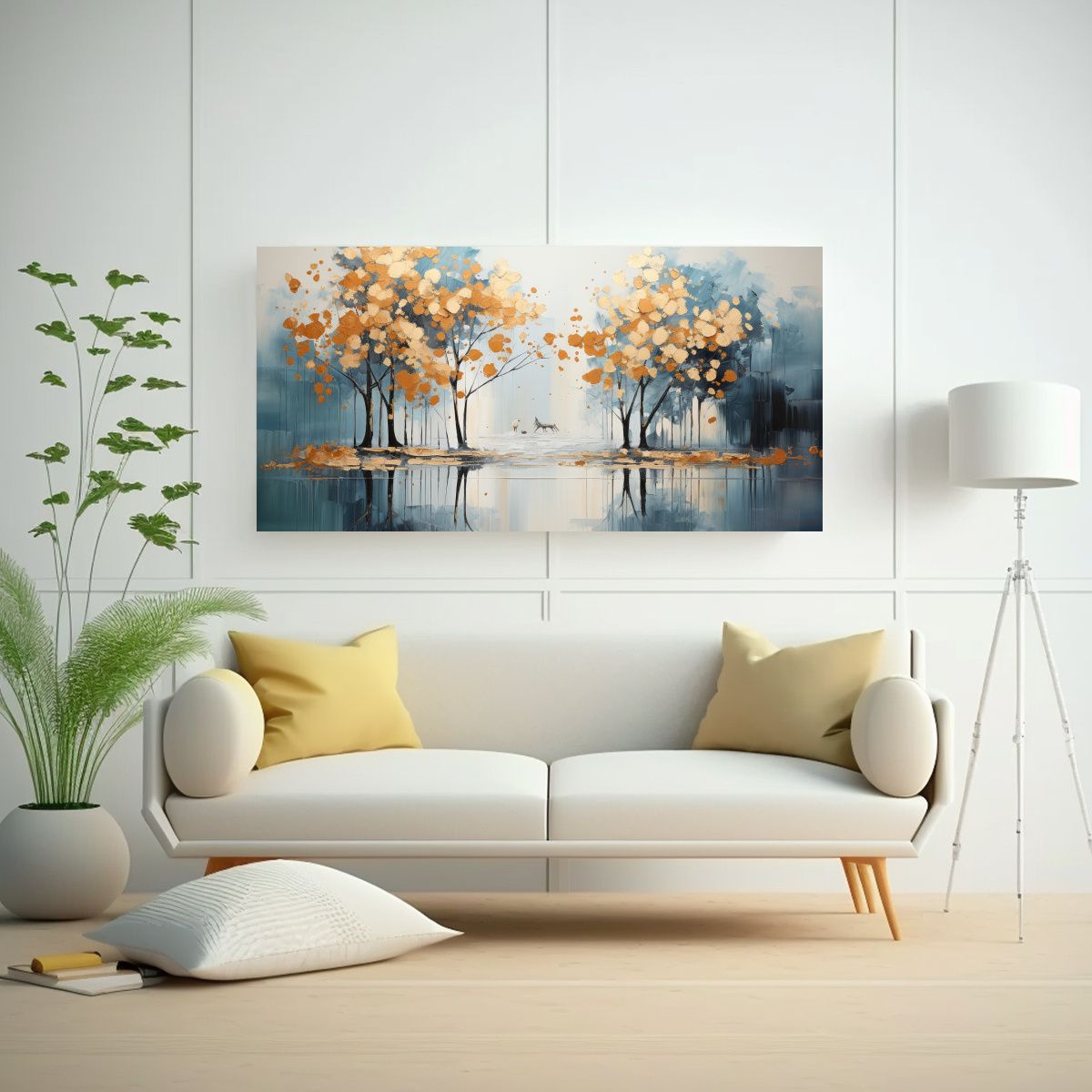 GENERICO - Pintura Abstracta De árboles En Plata Y Oro Con 80x40 Cm