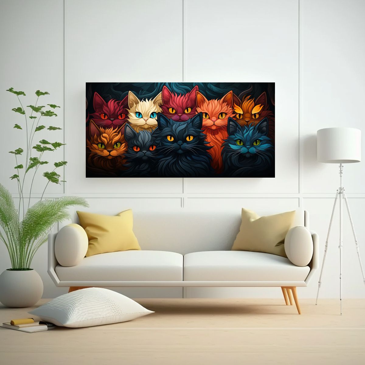 GENERICO - Cuadro De Gatos En Colores Pastel Para 60x30 Cm