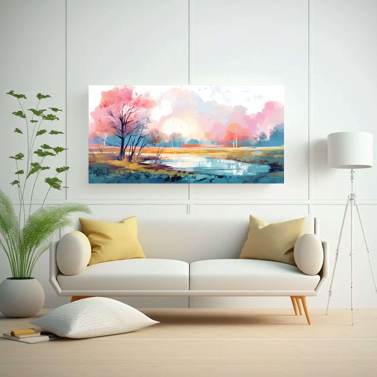 GENERICO - Cuadro Moderno Paisaje De Primavera Con Colores 80x40 Cm