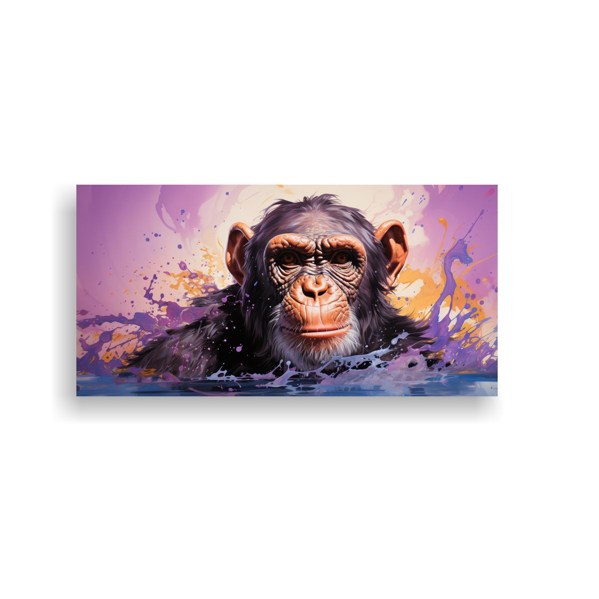 GENERICO - Cuadro Moderno Chimpancé En Colores Berenjena Y 80x40 Cm