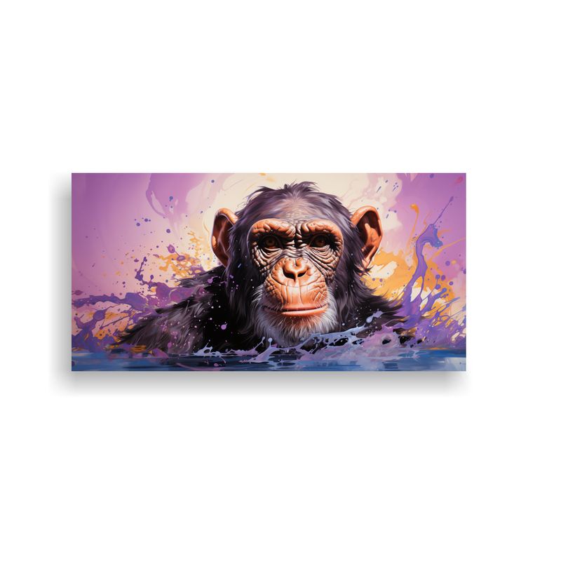 GENERICO - Cuadro Moderno Chimpancé En Colores Berenjena Y 80x40 Cm