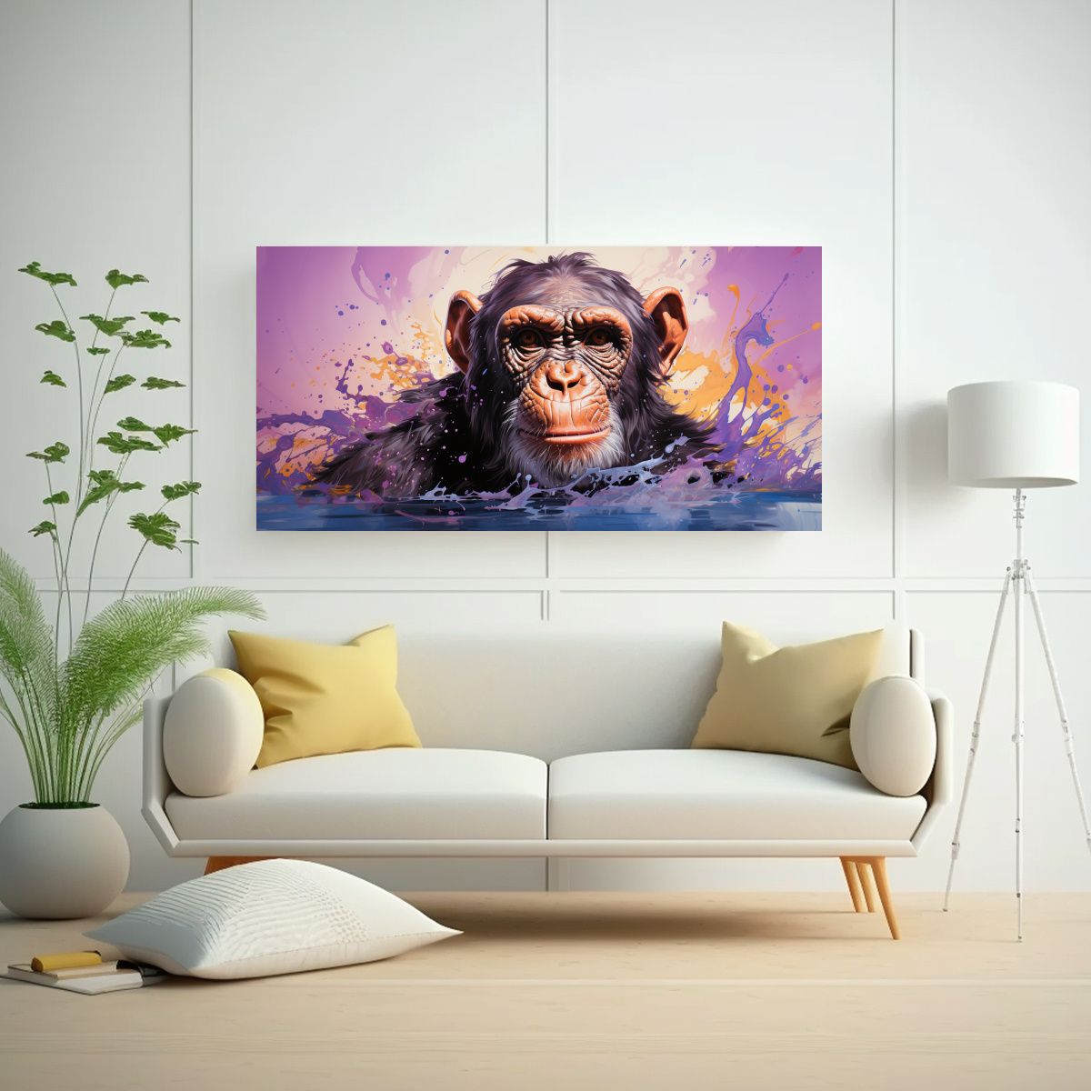 GENERICO - Cuadro Moderno Chimpancé En Colores Berenjena Y 80x40 Cm