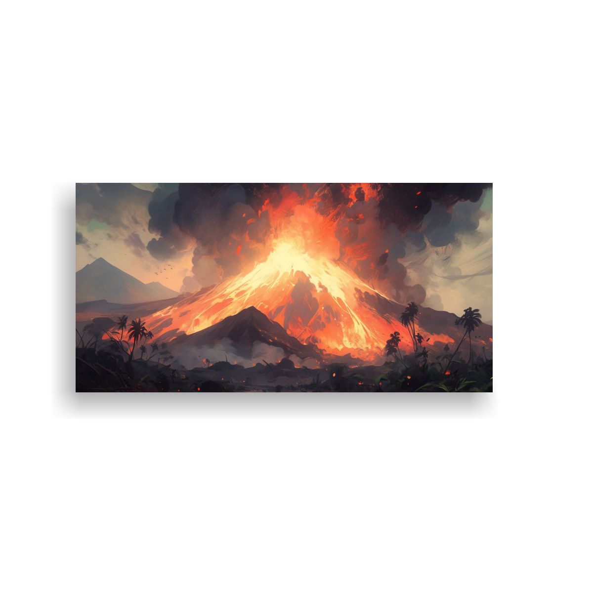 GENERICO - Pintura Abstracta De Volcán Con Colores Verdes 60x30 Cm