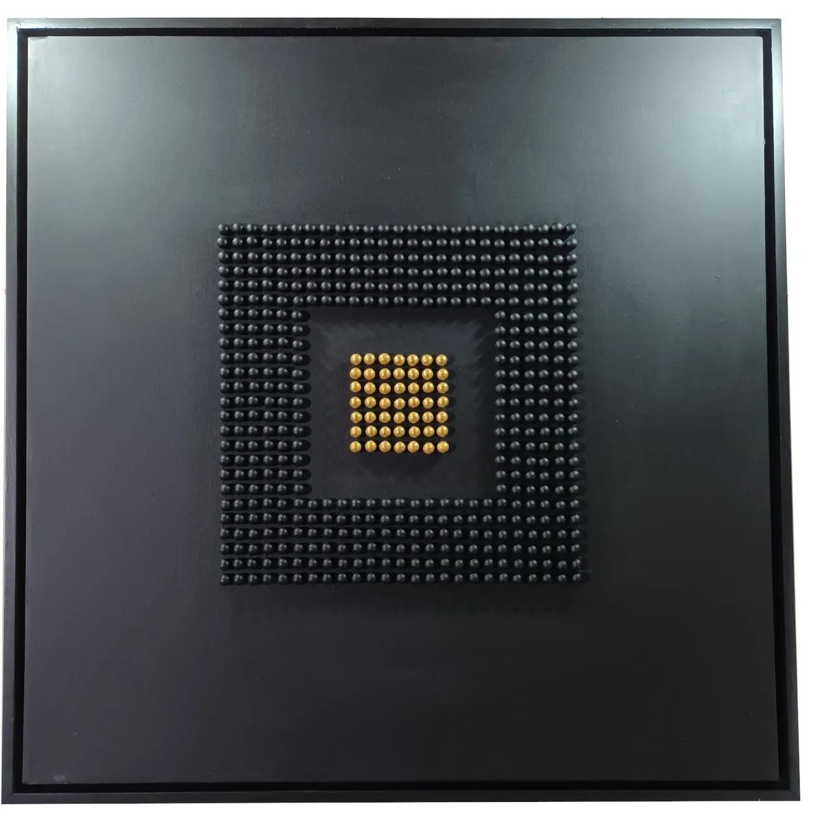 GENERICO - Cuadro Decorativo  Abstracto Esferas Madera Relieve 3D Negro Oro Acrílico Sobre Lienzo 80x80 cm