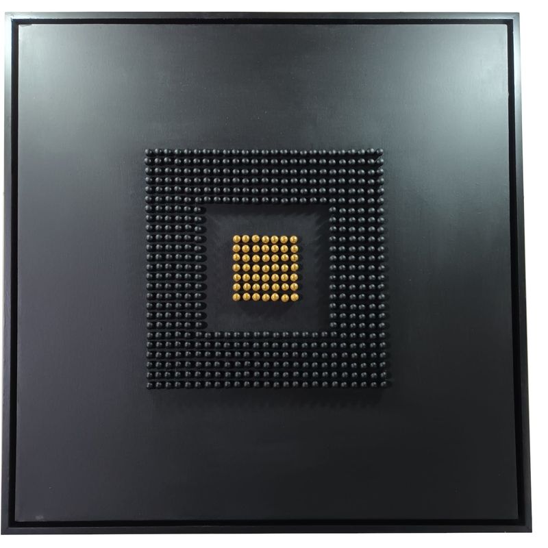 GENERICO - Cuadro decorativo esferas de madera negro dorado 80x80