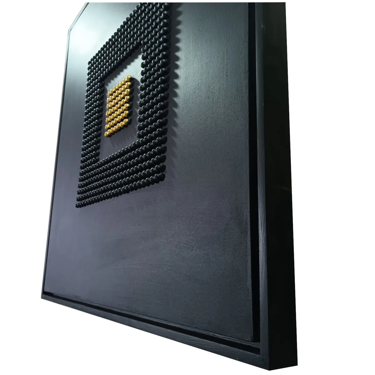 GENERICO - Cuadro Decorativo  Abstracto Esferas Madera Relieve 3D Negro Oro Acrílico Sobre Lienzo 80x80 cm