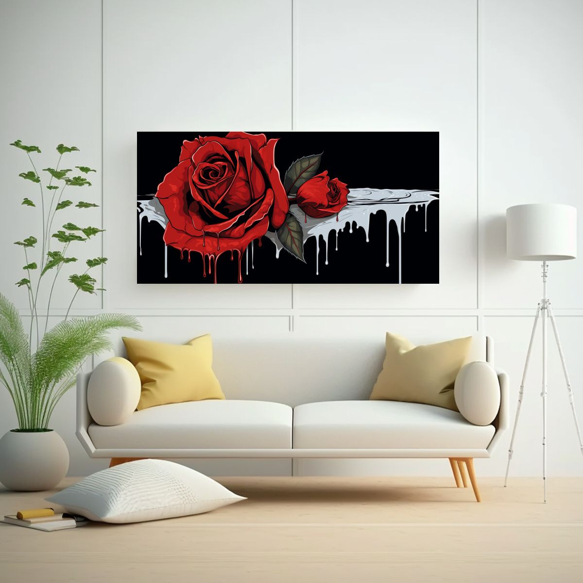 GENERICO - Cuadro Moderno Efecto Visual De Rosa Sangrante En 60x30 Cm