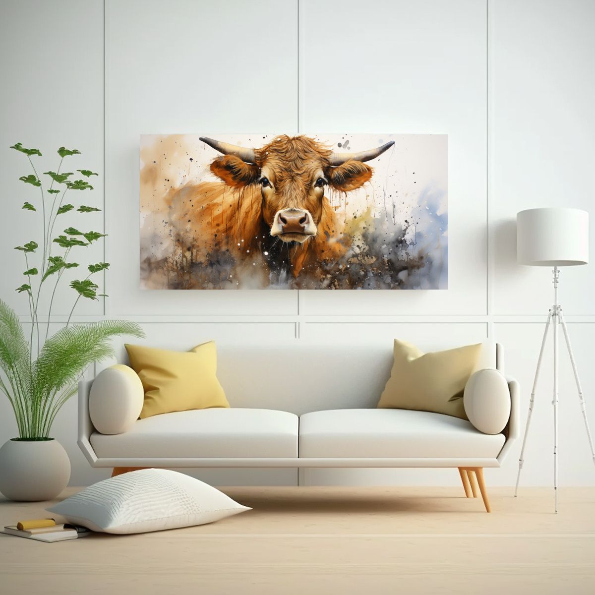 GENERICO - Cuadro Poderosa De Vaca Jersey En Acuarelas 80x40 Cm