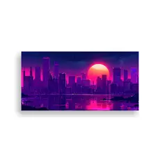 GENERICO - Cuadros Decorativos De Ciudad Cyberpunk En Tonos 100x50 Cm
