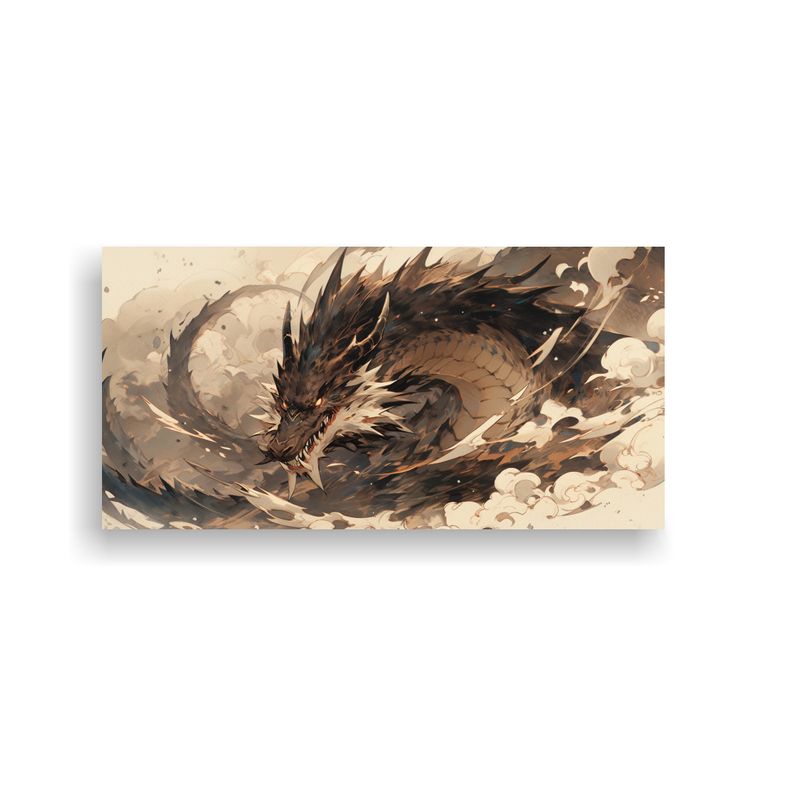 GENERICO - Pintura En Bastidor Dragón Acuarela Y Marrón 100x50 Cm