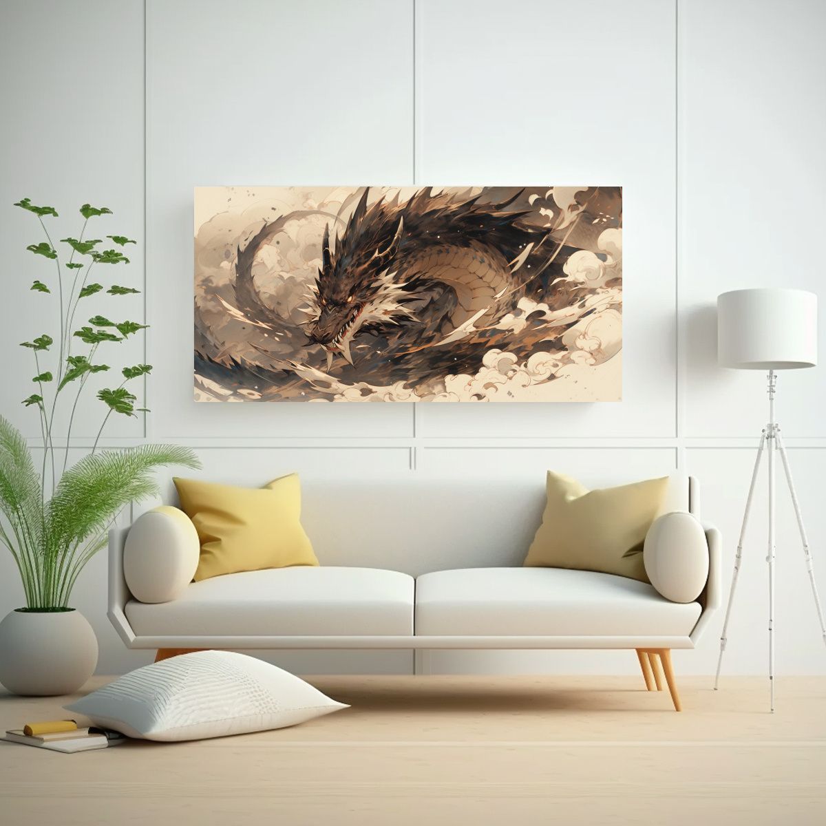 GENERICO - Pintura En Bastidor Dragón Acuarela Y Marrón 100x50 Cm