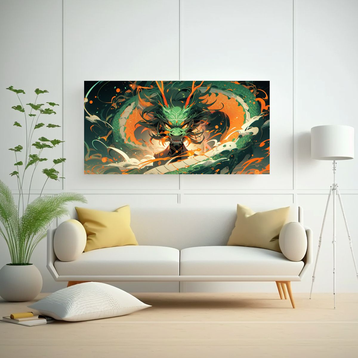 GENERICO - Pintura De Pared Vintage Dragón En Verde Y 80x40 Cm