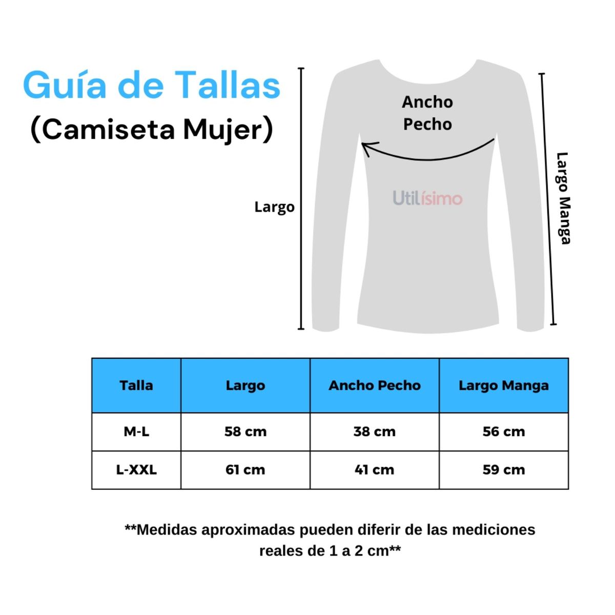 UTILISIMO - Camiseta Bambú  Manga Larga Primera Capa Mujer Polera Blanco y Negro