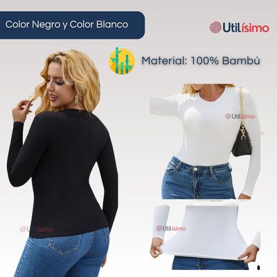 Imagen 2 del producto Pack 3 Camiseta Bambú Manga Larga Primera Capa Mujer Polera Blanco y Negro