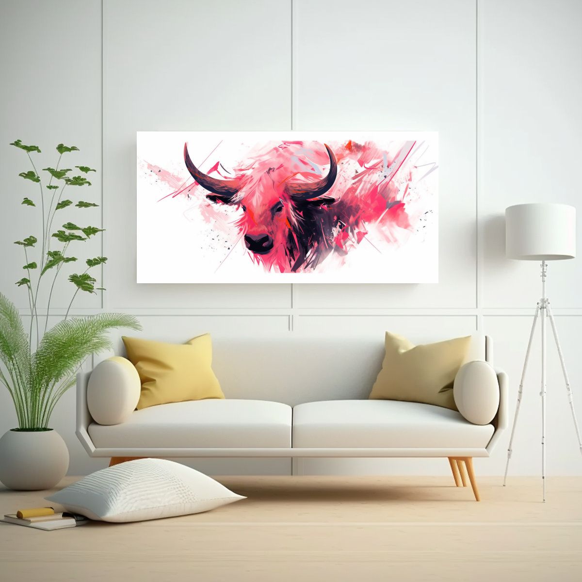 GENERICO - Pintura Alegre De Un Yak En Rosa Estilo Neo Pop 60x30 Cm