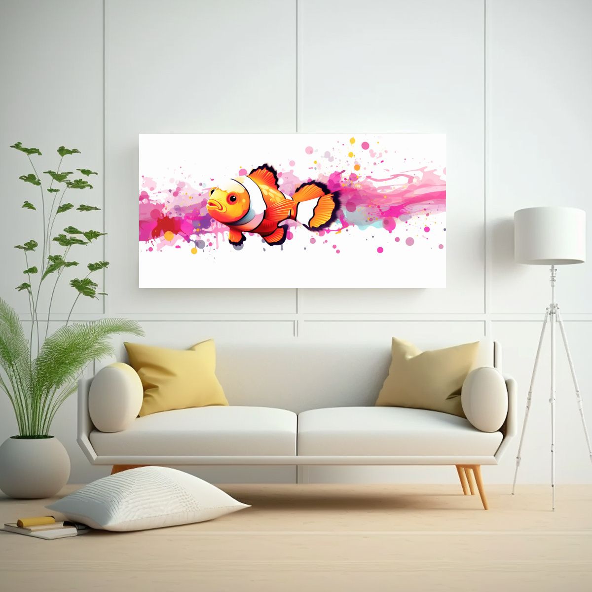 GENERICO - Cuadro Decorativo Pez Payaso En Colores Naranja Y 60x30 Cm
