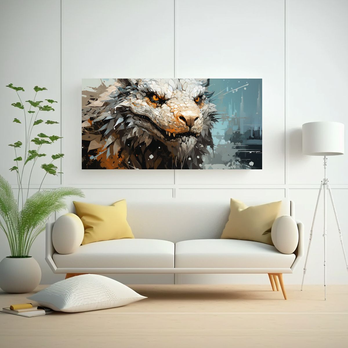 GENERICO - Pintura Acuarela Dragón Marrón Y Blanco 80x40 Cm