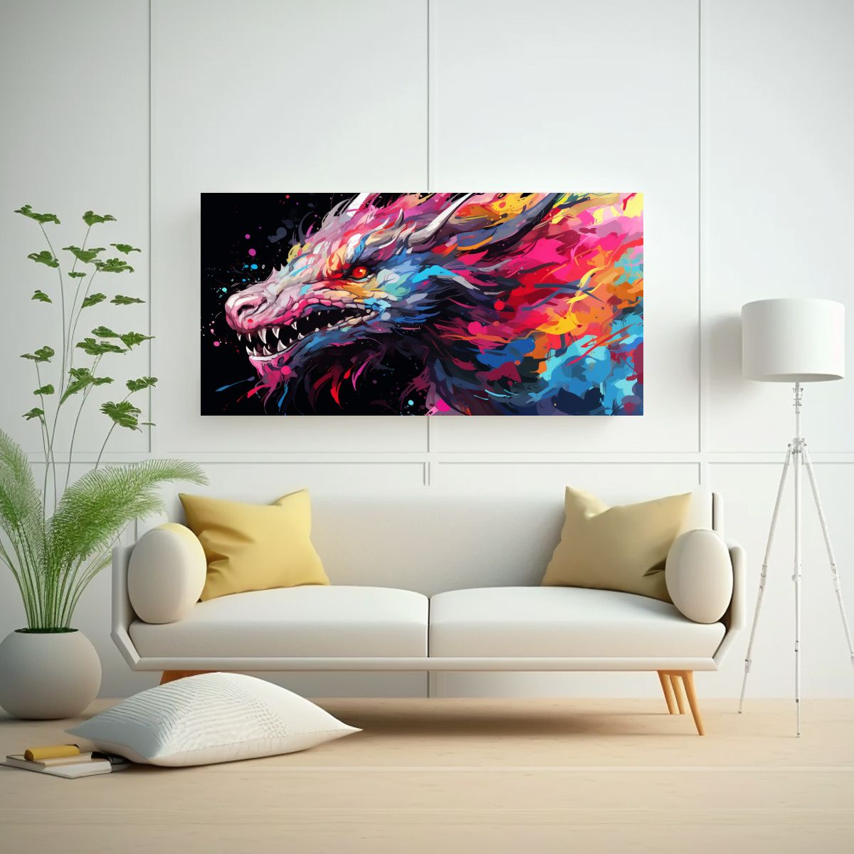 GENERICO - Dragón En Colores Arcoíris Y Pasteles Arte 60x30 Cm