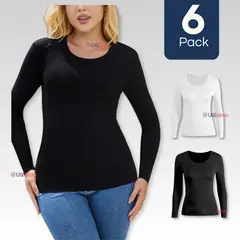 UTILISIMO - Pack 6 Camiseta Bambú Manga Larga Primera Capa Mujer Polera Blanco y Negro