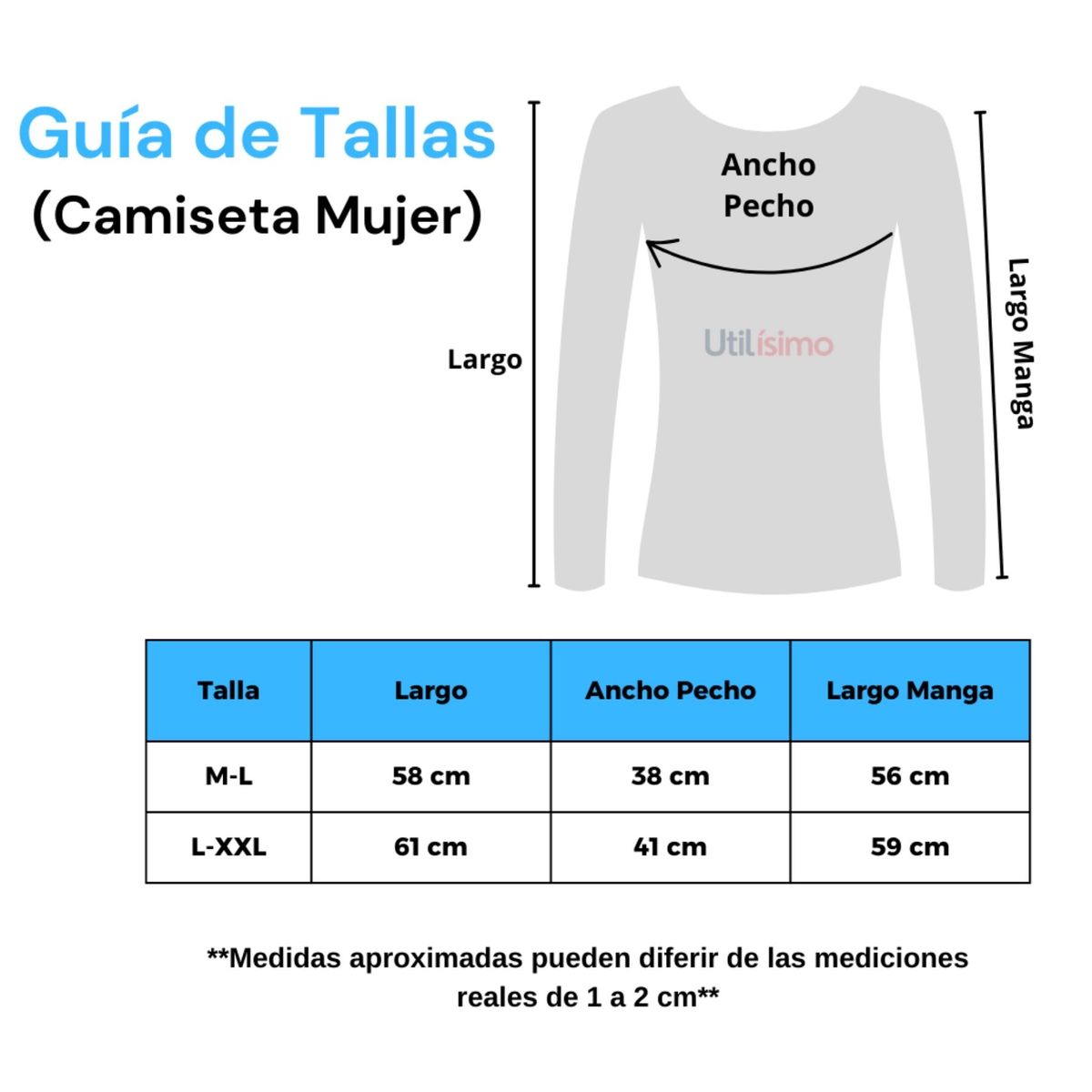 UTILISIMO - Pack 6 Camiseta Bambú  Manga Larga Primera Capa Mujer Polera Blanco y Negro