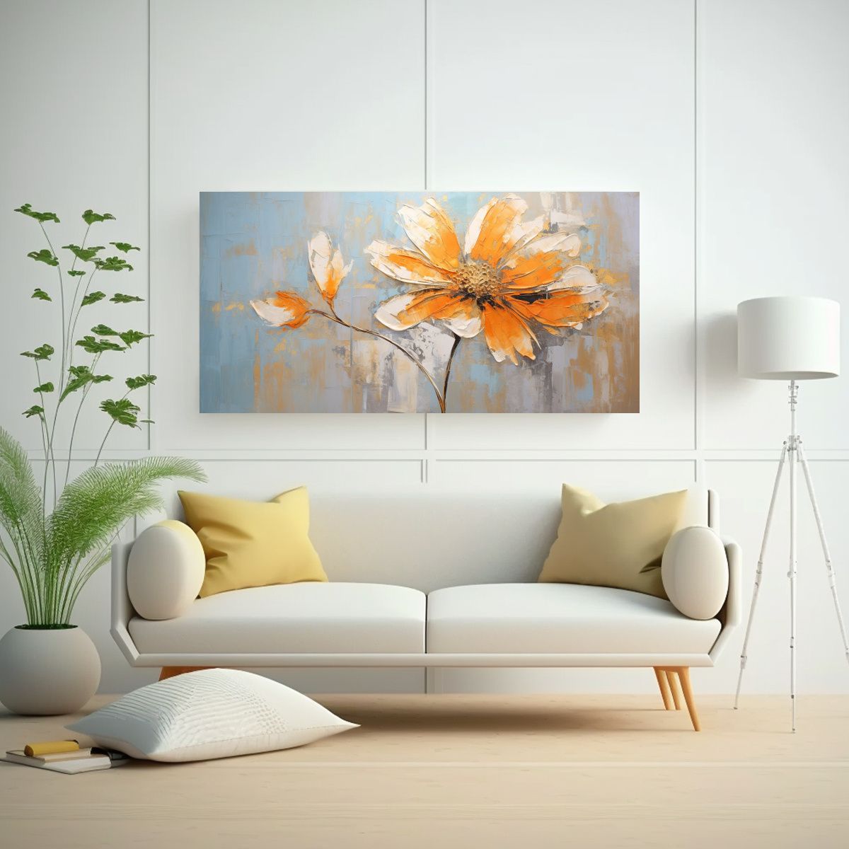 GENERICO - Cuadro Hermoso De Flor Naranja Pintura En Lienzo 60x30 Cm