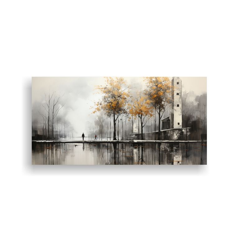 GENERICO - Cuadro Abstracto De árboles En Plata Y Blanco 60x30 Cm