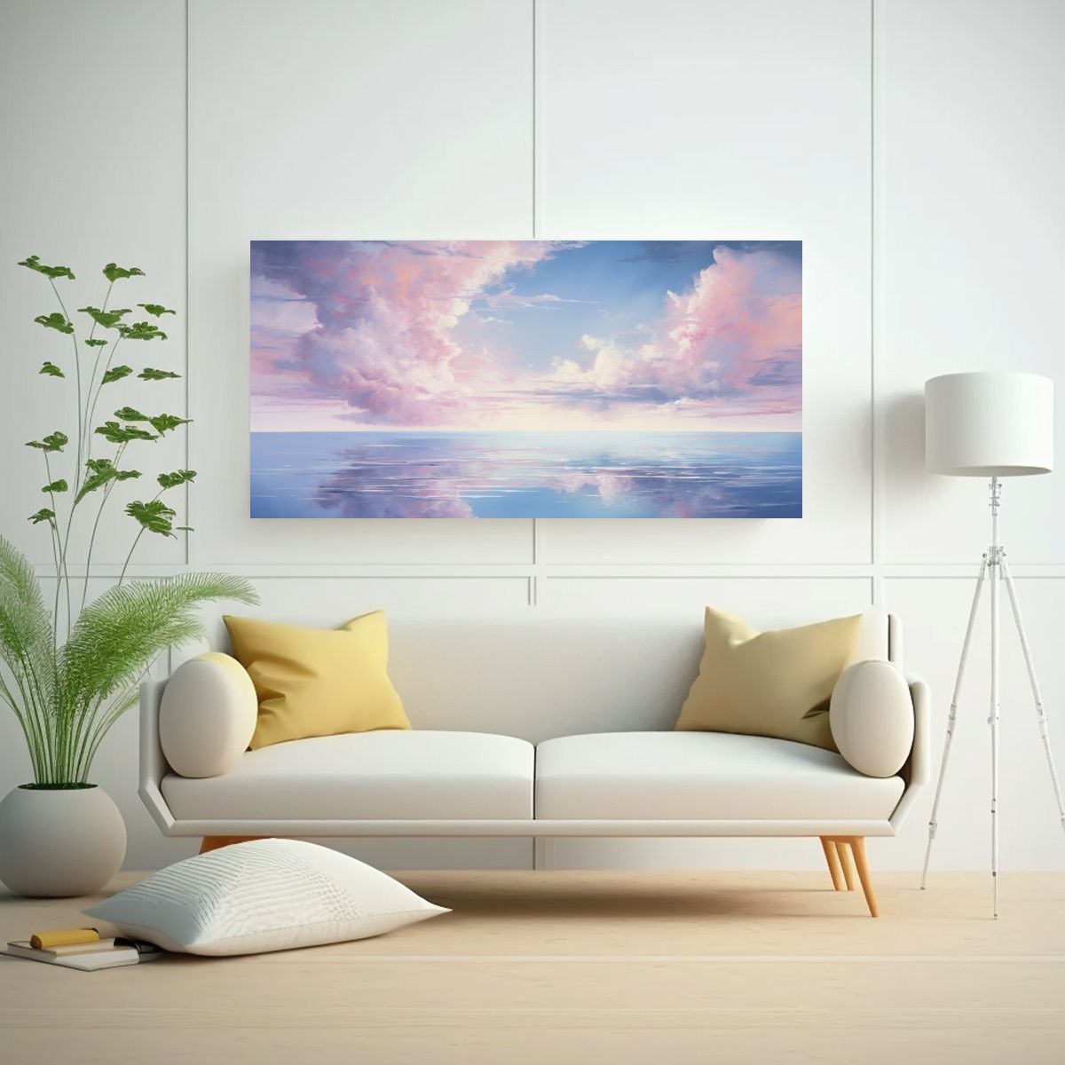 GENERICO - Pintura Abstracta Mar Y Cielo En Tonos Rosa Para 80x40 Cm